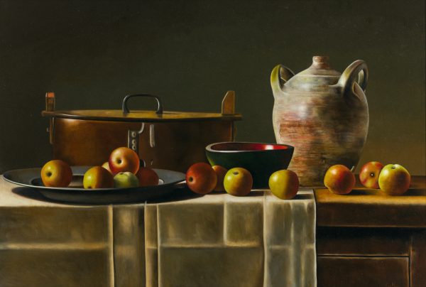 0015  Bruine bute, oude pot en appels - Bruine bute, oude pot en appels - 82cmx122cm