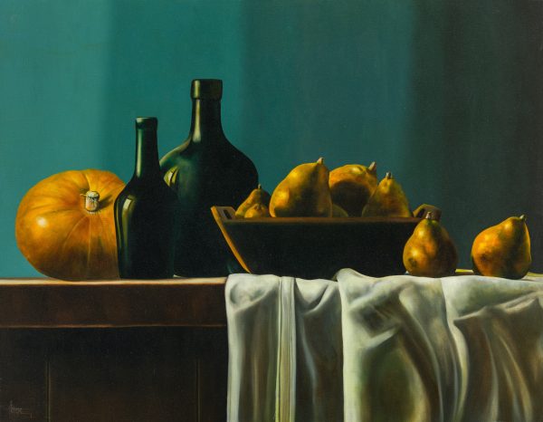 0042   Pompoen, flessen en peren - Pompoen, flessen en peren - 70cmx90cm