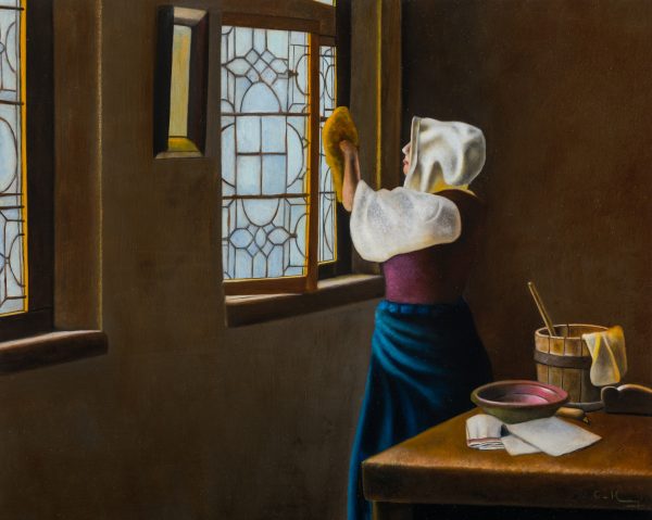0504   Girl cleaning the windows - Girl cleaning the windows - 40cmx50cm