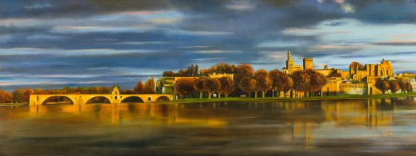 0506   Gezicht op de Pont van Avignon bij herfst - Gezicht op de Pont van Avignon bij herfst - 61cmx160cm